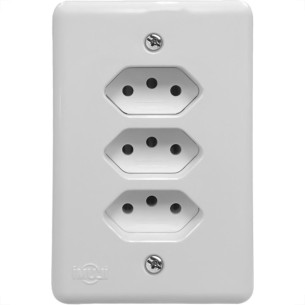 Conjunto Ilumi Stylus Branco Com Placa 3 Tomadas 2P+T. 10A. - 201201 Monobloco