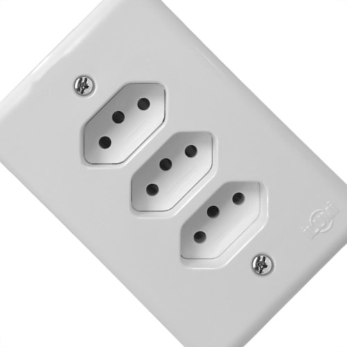 Conjunto Ilumi Stylus Branco Com Placa 3 Tomadas 2P+T. 20A. - 201211 Monobloco