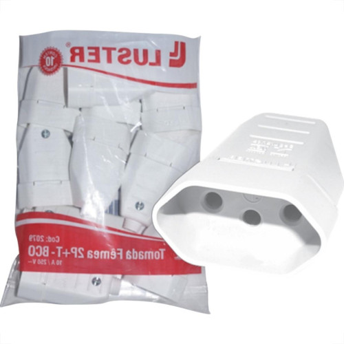 Pino Femea Luster 2 Polos+Terra 10A. Branco 2079 - Kit C/10 Pecas Pino Femea Luster 2 Polos+Terra 10A. Branco 2079 - Kit C/10 Pecas