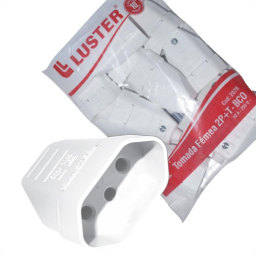 Pino Femea Luster 2 Polos+Terra 10A. Branco 2079 - Kit C/10 Pecas Pino Femea Luster 2 Polos+Terra 10A. Branco 2079 - Kit C/10 Pecas