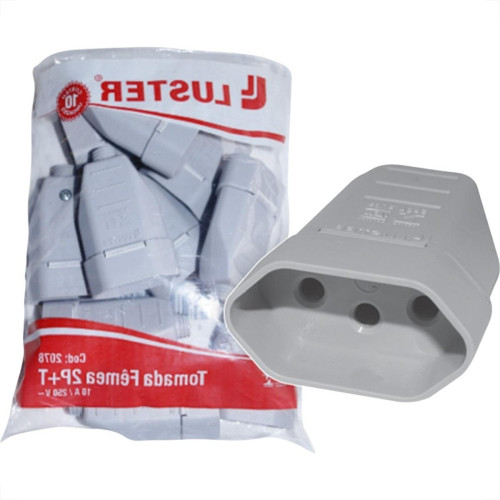 Pino Femea Luster 2 Polos+Terra 10A. Cinza 2078 - Kit C/10 Pecas Pino Femea Luster 2 Polos+Terra 10A. Cinza 2078 - Kit C/10 Pecas