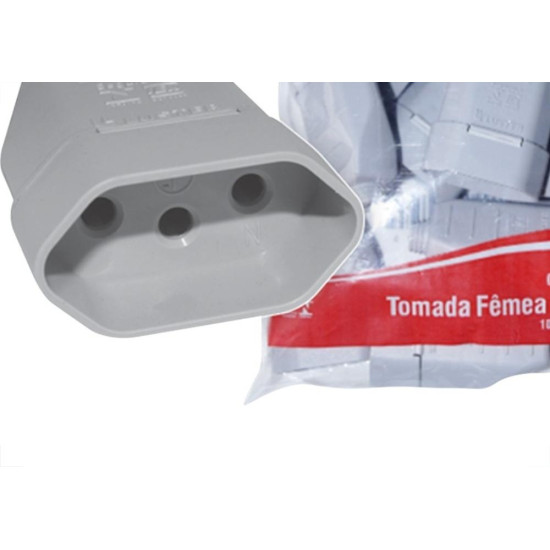 Pino Femea Luster 2 Polos+Terra 10A. Cinza 2078 - Kit C/10 Pecas Pino Femea Luster 2 Polos+Terra 10A. Cinza 2078 - Kit C/10 Pecas