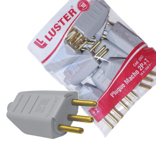 Pino Macho Luster 2 Polos+Terra 10A. Cinza 2063 - Kit C/10 Pecas Pino Macho Luster 2 Polos+Terra 10A. Cinza 2063 - Kit C/10 Pecas