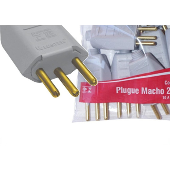 Pino Macho Luster 2 Polos+Terra 10A. Cinza 2063 - Kit C/10 Pecas Pino Macho Luster 2 Polos+Terra 10A. Cinza 2063 - Kit C/10 Pecas