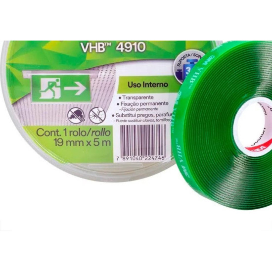 Fita Dupla Face 3M Vhb 19Mm X 5M - Transparente Interna - Com Estojo