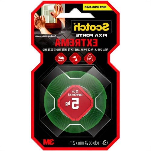 Fita Dupla Face 3M Fixa Forte Extrema Ambiente Interno/Externo 24Mm X 2M - 5Kg