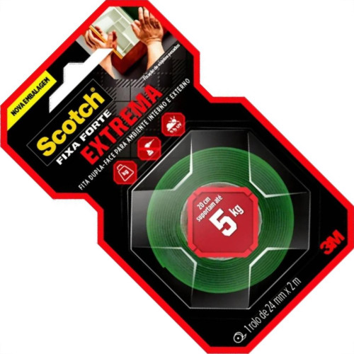 Fita Dupla Face 3M Fixa Forte Extrema Ambiente Interno/Externo 24Mm X 2M - 5Kg