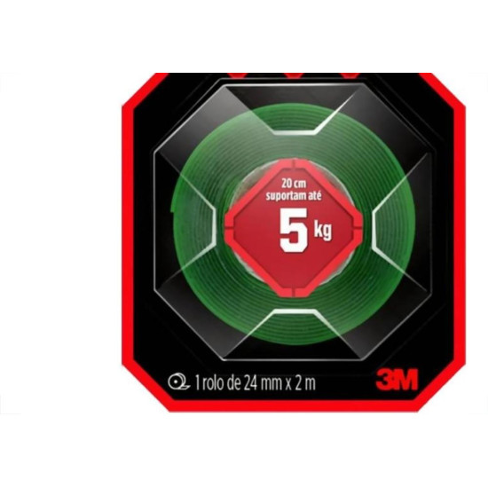 Fita Dupla Face 3M Fixa Forte Extrema Ambiente Interno/Externo 24Mm X 2M - 5Kg