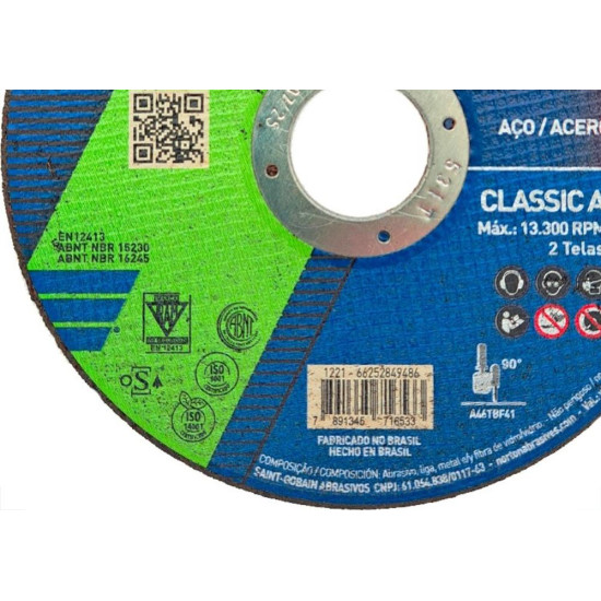 Disco Aco Inox Norton Classic Ar 102 - 4.1/2''X3/64''X7/8'' - Fino 1,0Mm Disco Aco Inox Norton Classic Ar 102 - 4.1/2''X3/64''X7/8'' - Fino 1,0Mm