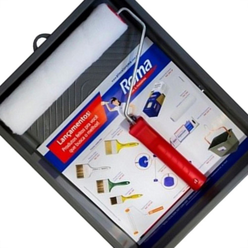 Kit Pintura Roma Rolo Sem Respingo + Suporte + Bandeja - Kit C/6 Pecas Kit Pintura Roma Rolo Sem Respingo + Suporte + Bandeja - Kit C/6 Pecas