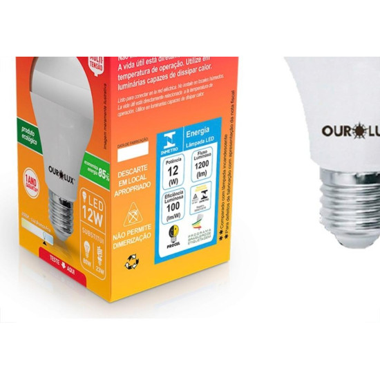 Lampada Led Bulbo Ourolux A60 - 12W. 6500K. - Kit C/10 Pecas