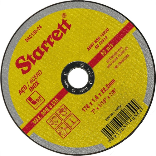Disco Aco Inox Starrett - 7''X1/6''X7/8'' - Fino 1,6Mm - Dac180-24 - Kit C/12 Pecas Disco Aco Inox Starrett - 7''X1/6''X7/8'' - Fino 1,6Mm - Dac180-24 - Kit C/12 Pecas