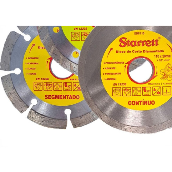 Disco Diamantado Starrett Cartela Com 3 Pecas Liso/Segmentado/Turbo 110Mm X 20Mm - Kddp110-3 Disco Diamantado Starrett Cartela Com 3 Pecas Liso/Segmentado/Turbo 110Mm X 20Mm - Kddp110-3