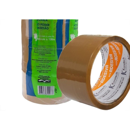 Fita Adesiva Embalagem Koretech Marrom 48Mm X 100M - Kit C/5 Pecas Fita Adesiva Embalagem Koretech Marrom 48Mm X 100M - Kit C/5 Pecas