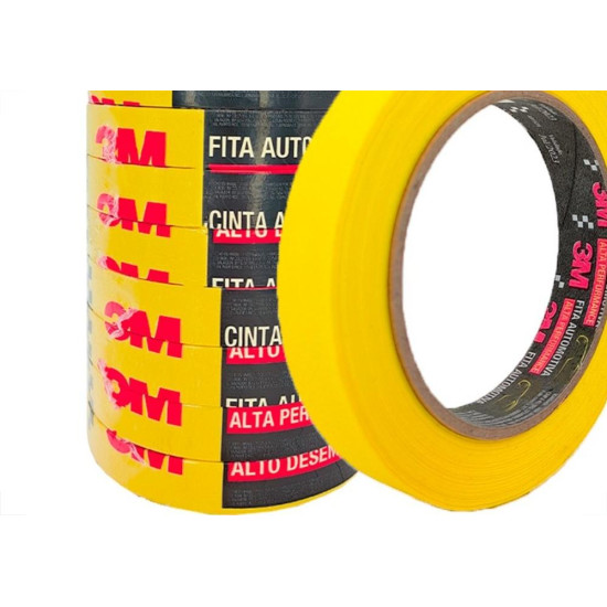 Fita Crepe 3M Alta Performance Amarela 18Mm X 40M Automotiva - Kit C/12 Rolos Fita Crepe 3M Alta Performance Amarela 18Mm X 40M Automotiva - Kit C/12 Rolos
