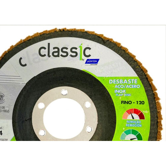 Disco Flap Norton 4.1/2'' - Grao 120 Classic - Kit C/10 Pecas