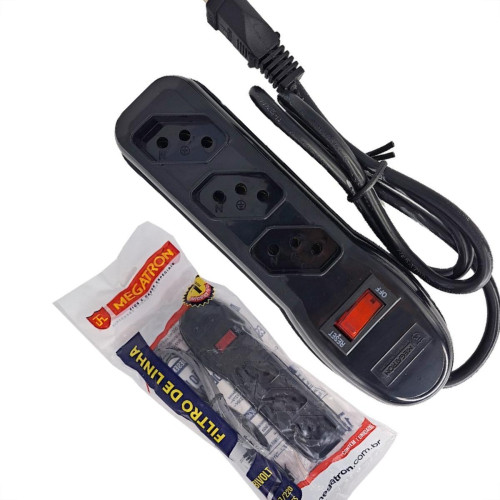 Filtro Linha Megatron 3 Tomadas 2 Polos + Terra Preto Filtro Linha Megatron 3 Tomadas 2 Polos + Terra Preto
