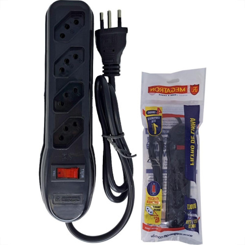 Filtro Linha Megatron 4 Tomadas 2 Polos + Terra Preto Filtro Linha Megatron 4 Tomadas 2 Polos + Terra Preto