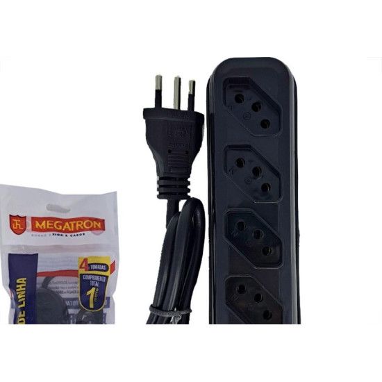 Filtro Linha Megatron 4 Tomadas 2 Polos + Terra Preto Filtro Linha Megatron 4 Tomadas 2 Polos + Terra Preto
