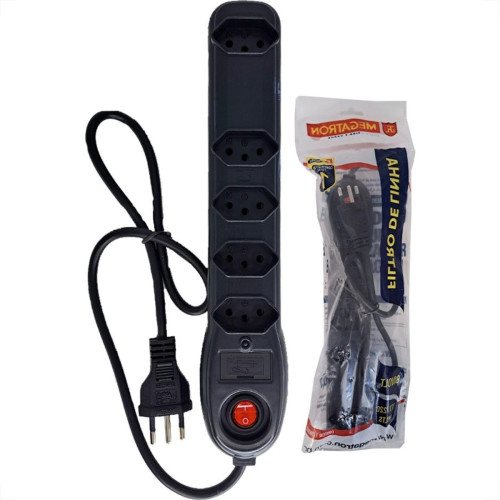 Filtro Linha Megatron 5 Tomadas 2 Polos + Terra Preto Filtro Linha Megatron 5 Tomadas 2 Polos + Terra Preto