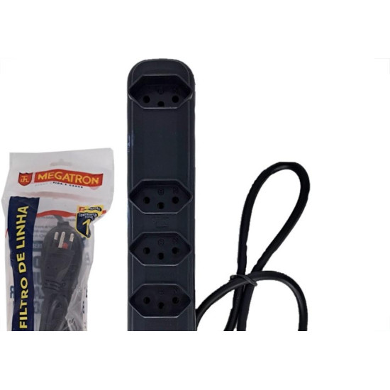 Filtro Linha Megatron 5 Tomadas 2 Polos + Terra Preto Filtro Linha Megatron 5 Tomadas 2 Polos + Terra Preto