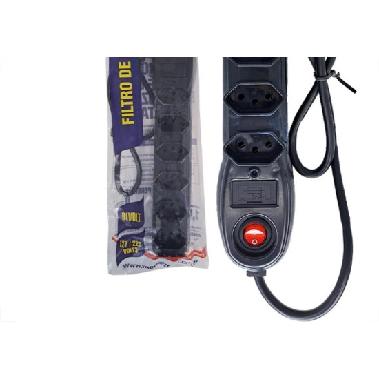 Filtro Linha Megatron 6 Tomadas 2 Polos + Terra Preto Filtro Linha Megatron 6 Tomadas 2 Polos + Terra Preto