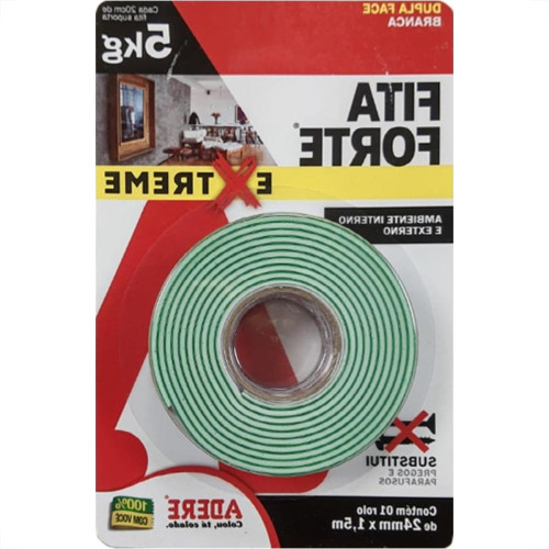 Fita Dupla Face Adere Forte Espuma Branca Extreme Ambiente Interno/Externo 24Mm X 1,5M - 5 Kg