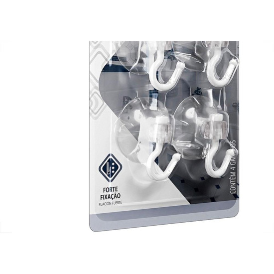 Gancho Ventosa Atlas Primafer Transparente 0,5Kg Com 04 Pecas