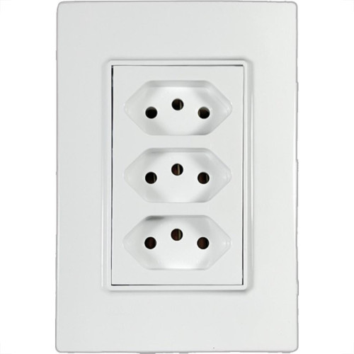 Kit C/5 - Conjunto Ilumi Vivaz Branco Com Placa 3 Tomadas...