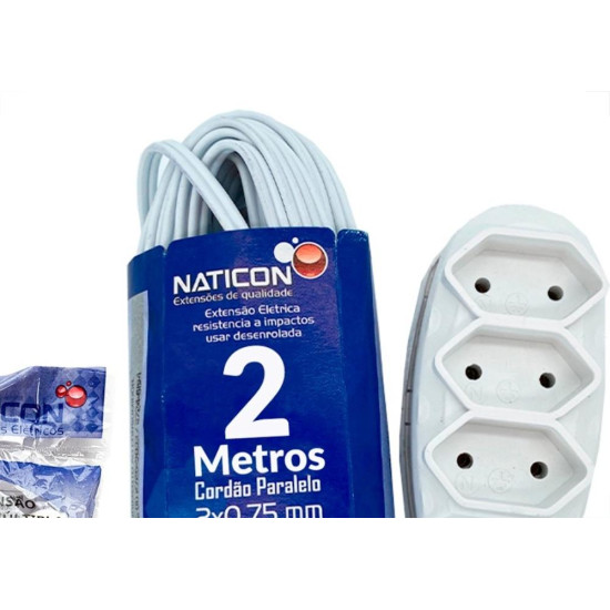 Extensao Naticon Paralela 2 Polos 0,75Mm Branca - 2M Extensao Naticon Paralela 2 Polos 0,75Mm Branca - 2M