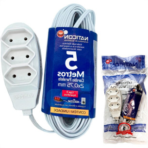 Extensao Naticon Paralela 2 Polos 0,75Mm Branca - 5M