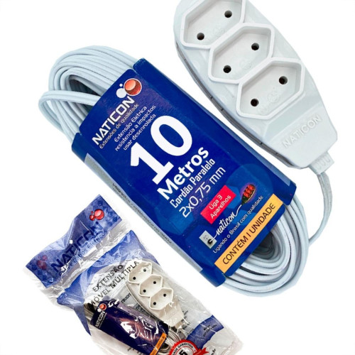Extensao Naticon Paralela 2 Polos 0,75Mm Branca -10M Extensao Naticon Paralela 2 Polos 0,75Mm Branca -10M