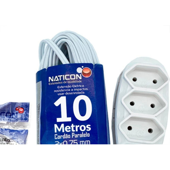 Extensao Naticon Paralela 2 Polos 0,75Mm Branca -10M Extensao Naticon Paralela 2 Polos 0,75Mm Branca -10M