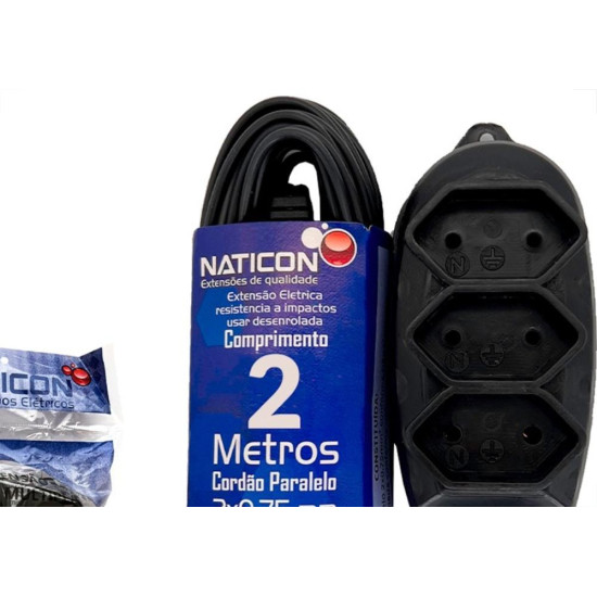 Extensao Naticon Paralela 2 Polos 0,75Mm Preta - 2M Extensao Naticon Paralela 2 Polos 0,75Mm Preta - 2M