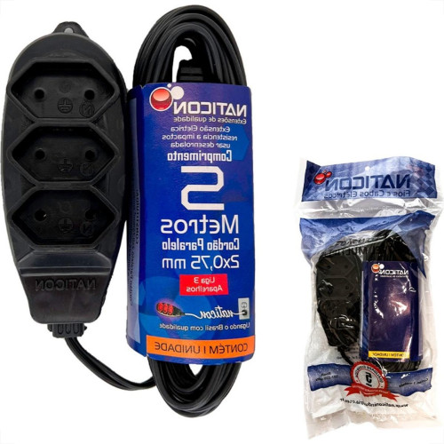 Extensao Naticon Paralela 2 Polos 0,75Mm Preta - 5M Extensao Naticon Paralela 2 Polos 0,75Mm Preta - 5M