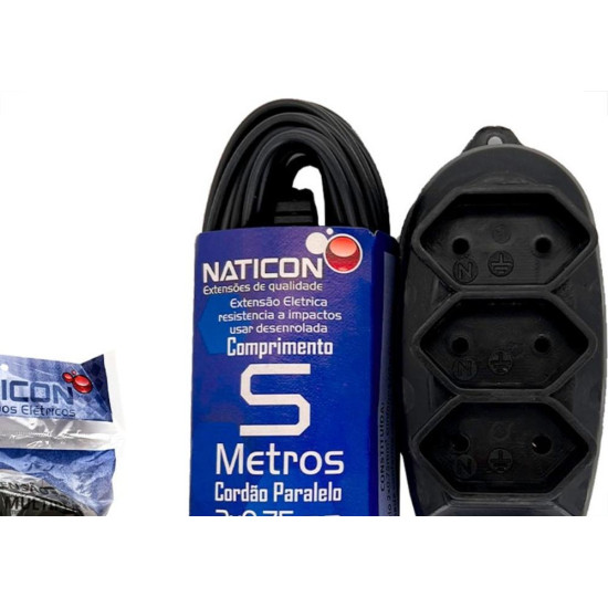 Extensao Naticon Paralela 2 Polos 0,75Mm Preta - 5M Extensao Naticon Paralela 2 Polos 0,75Mm Preta - 5M