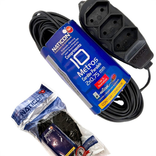 Extensao Naticon Paralela 2 Polos 0,75Mm Preta -10M Extensao Naticon Paralela 2 Polos 0,75Mm Preta -10M
