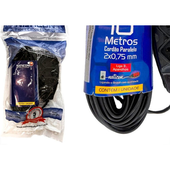 Extensao Naticon Paralela 2 Polos 0,75Mm Preta -10M Extensao Naticon Paralela 2 Polos 0,75Mm Preta -10M