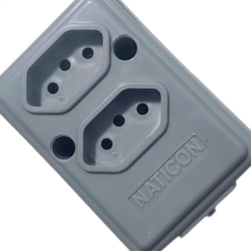 Tomada Barra Naticon 2P+T. 10A. 2 Tomadas Cinza Tomada Barra Naticon 2P+T. 10A. 2 Tomadas Cinza