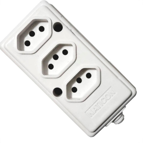 Tomada Barra Naticon 2P+T. 20A. 3 Tomadas Branca