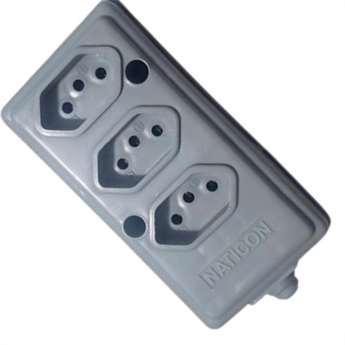 Tomada Barra Naticon 2P+T. 20A. 3 Tomadas Cinza Tomada Barra Naticon 2P+T. 20A. 3 Tomadas Cinza