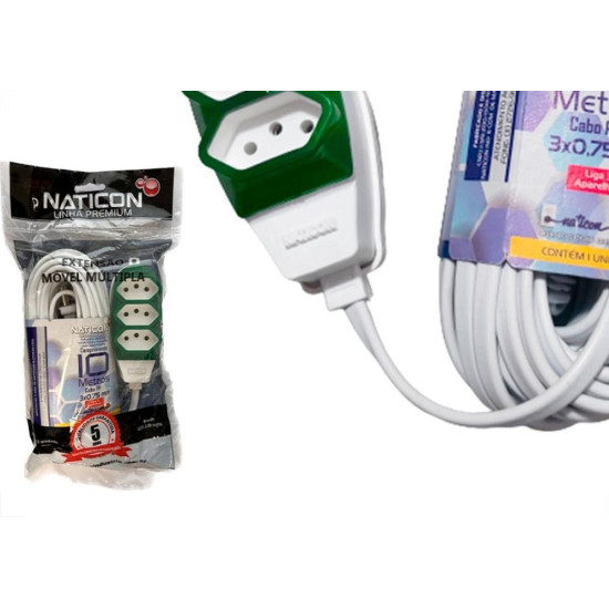 Extensao Naticon Pp 2 Polos + Terra 0,75Mm Branca -10M Extensao Naticon Pp 2 Polos + Terra 0,75Mm Branca -10M