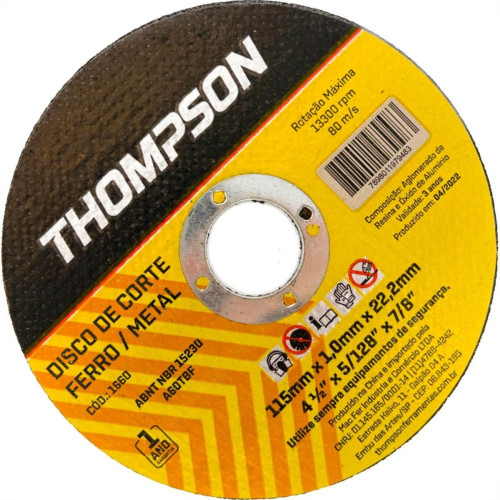 Disco Corte Ferro Thompson 4.1/2''X5/128''X7/8'' - Fino 1,0Mm - 1660 - Kit C/10 Pecas Disco Corte Ferro Thompson 4.1/2''X5/128''X7/8'' - Fino 1,0Mm - 1660 - Kit C/10 Pecas