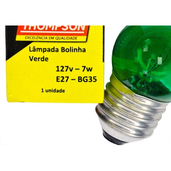 Lampada Bolinha Thompson 7Wx127V Verde - Kit C/10 Pecas Lampada Bolinha Thompson 7Wx127V Verde - Kit C/10 Pecas