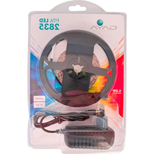 Fita De Led Gaya 2835 - Ip20 6000K - 4,8W. 150 Lumens Por Metro 12V. 5M Com Driver - 9302 Fita De Led Gaya 2835 - Ip20 6000K - 4,8W. 150 Lumens Por Metro 12V. 5M Com Driver - 9302