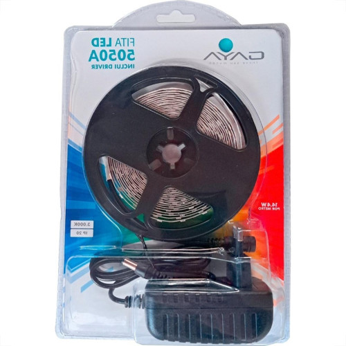 Fita De Led Gaya 5050A - Ip20 3000K - 600 Lumens Por Metro 12V. 5M Com Driver - 9306 Fita De Led Gaya 5050A - Ip20 3000K - 600 Lumens Por Metro 12V. 5M Com Driver - 9306