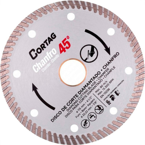 Disco Diamantado Cortag Turbo Chanfro 45º - 115Mm X 22,2Mm Para Esmerilhadeira - 61907