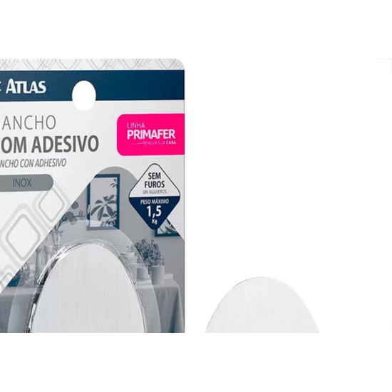 Gancho Adesivo Atlas Primafer Inox 1,5Kg Com 1 Peca - Pr2593