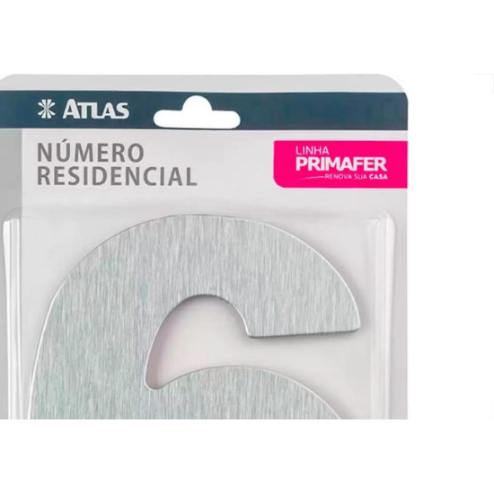 Numero Residencial Atlas Escovado 6Cm Nº 6 Numero Residencial Atlas Escovado 6Cm Nº 6