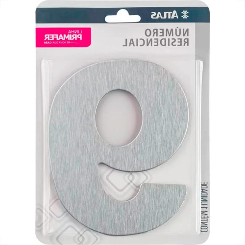 Numero Residencial Atlas Escovado 6Cm Nº 9 Numero Residencial Atlas Escovado 6Cm Nº 9